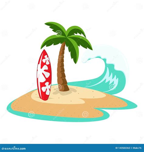 Island With Palm Tree And Surfboard Stock Vector Illustration Of
