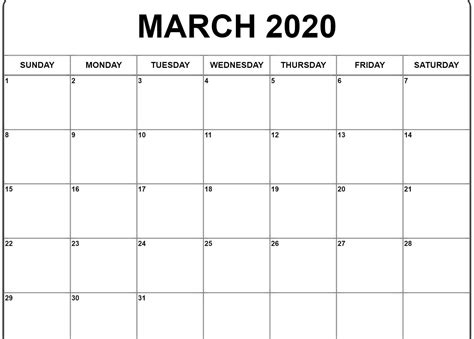 Print Calendar March 2020 Calendar Printables Free Templates