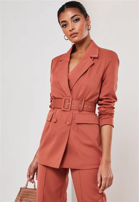 Rust Co Ord Belted Blazer Missguided Womens Coats And Jackets Formal Wear Women Woman Suit