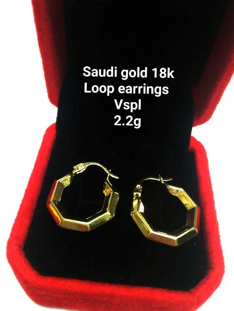18K Saudi Gold Loop Curve Earring Women S Fashion Jewelry