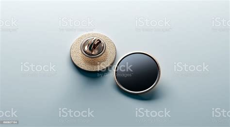 Blank Black Round Gold Lapel Badge Mock Up Front And Back Stock Photo