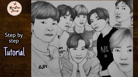 Bts Group Sketch 💜 How To Draw Bts Members Step By Step Easily