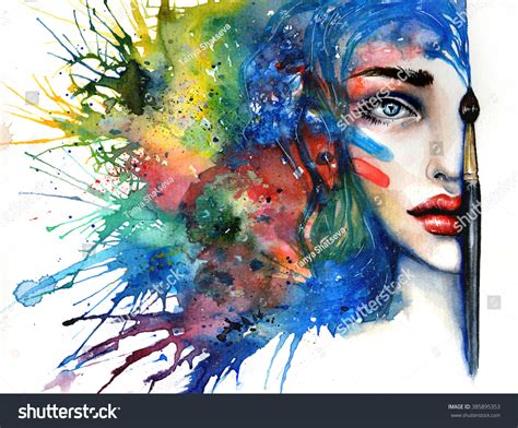 Conceptual Abstract Painting Of A Girls Beautiful Half