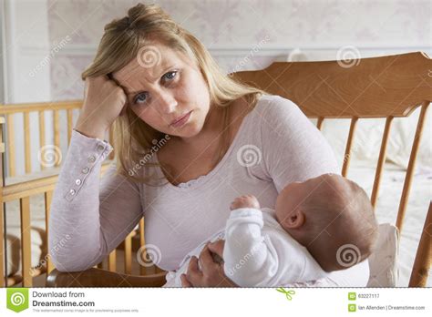 Tired Mother Suffering With Post Natal Depression Stock Image Image