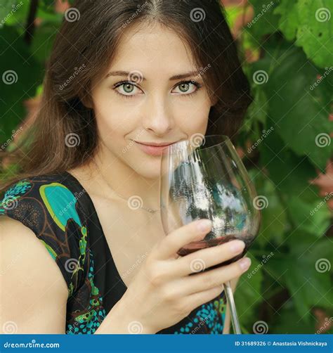 Beauty Smiling Woman Drinking Wine Stock Photo Image Of Holding