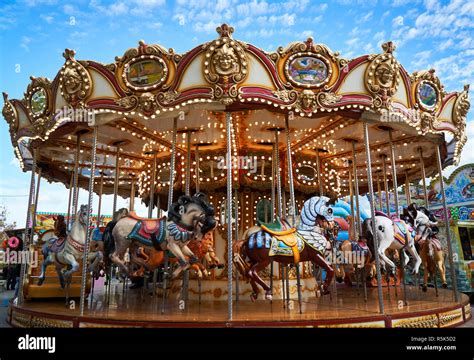 Carousel Details In Amusement Park Stock Photo Alamy