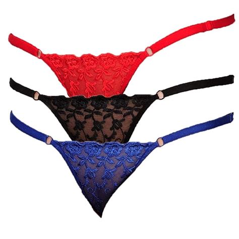 Buy Alvira Women S Sexy Floral Lace G String Thong Panties Red Black Blue Free Size Pack Of