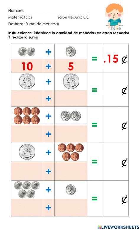 Suma De Monedas Interactive Worksheet Videos Tutorial Online