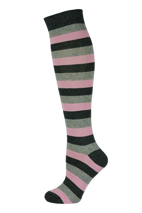 Knee High Socks Multi Stripe Combed Cotton Non Slipping