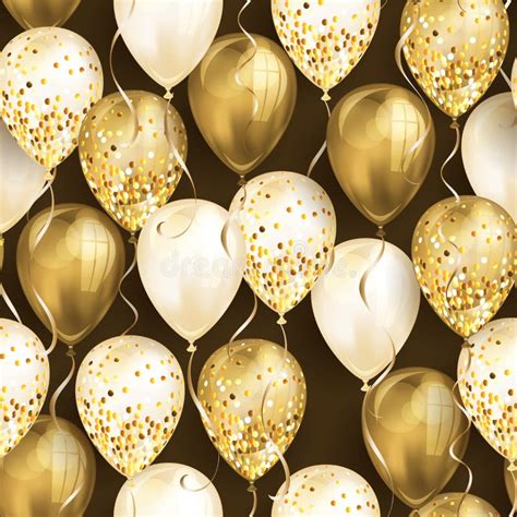 Seamless Pattern Made Of Shiny Gold Realistic 3d Helium Balloons For