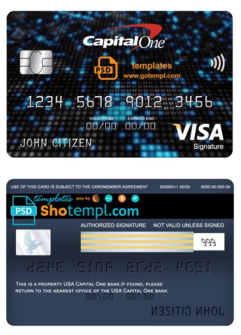 Usa Capital One Bank Visa Signature Card Fully Editable Template In Psd