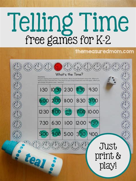 Play these time games to practice and reinforce your telling time and elapsed time skills the fun way. Print & Play: Telling Time Game {K-2} - This Reading Mama