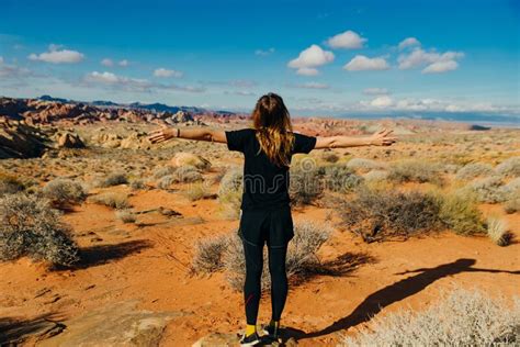 Girl In Valley Of Fire State Park Nevada United States Stock Photo