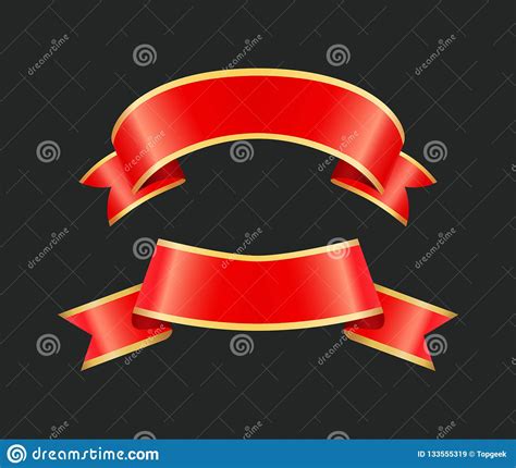 Ribbon Red Banners Stripes Set Vector Illustration Stock Vector