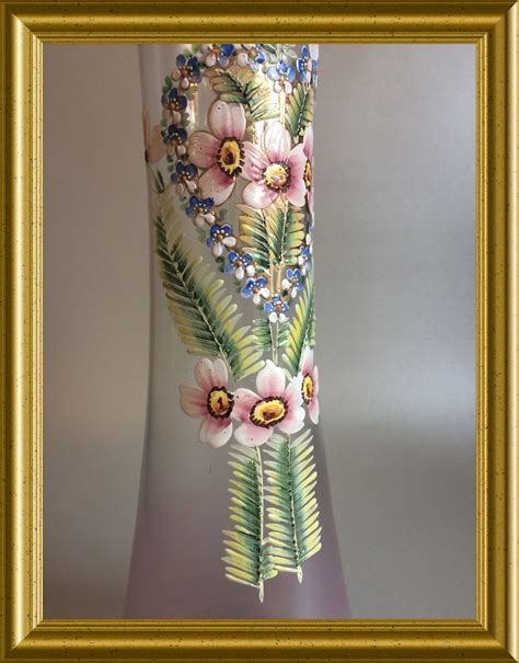 Antique Pink Glass Vase With Enamel Painted Flowers