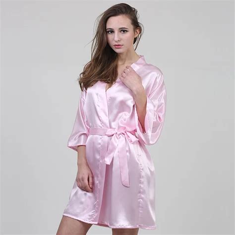 Spring New Women Silk Satin Night Robe Solid Fashion Bath Robe Sexy