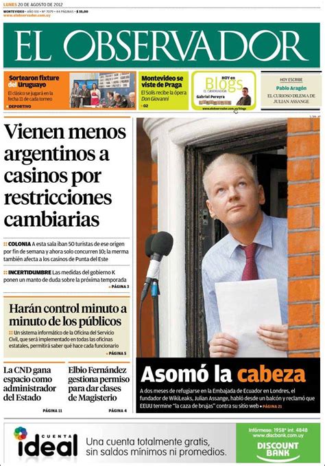 Descarregue observador e desfrute no seu iphone, ipad e ipod touch. Periódico El Observador (Uruguay). Periódicos de Uruguay. Edición de lunes, 20 de agosto de 2012 ...