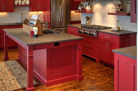 Painted kitchen cabinets are also popular now a days. Modern shaker cabinetry with red paint and glaze finish ...