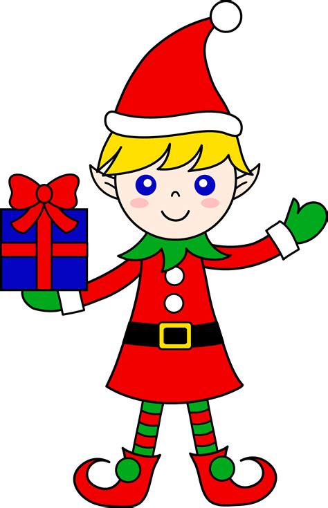 Cartoon elf on the shelf clipart. Cute Christmas Elf With Gift - Free Clip Art