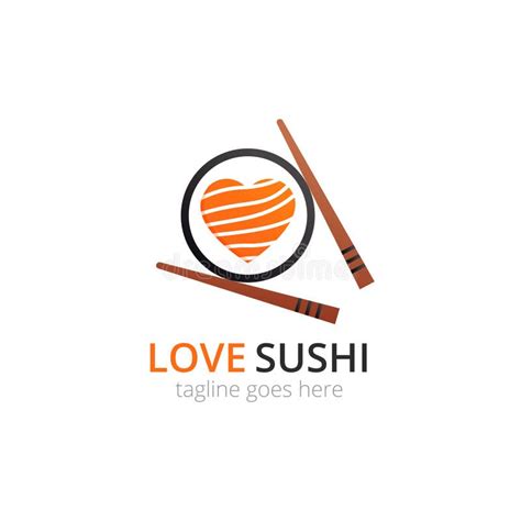 Love Sushi Logo Roll With Tuna In Heart Shape And Chopsticks Vector