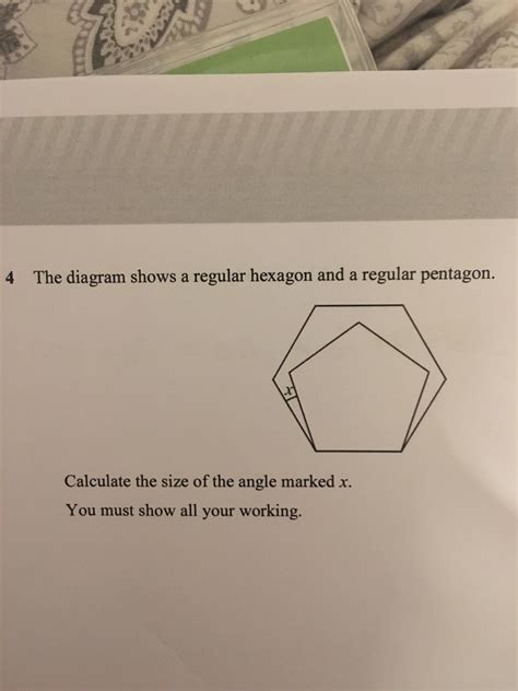 The diagram shows a regular hexagon and a regular pentagon. Calculate