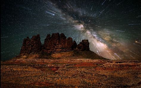 Brown Rock Formation Nature Landscape Desert Starry Night Hd