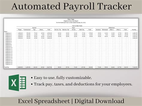 Automated Payroll Report Easy to Use Employee Payroll - Etsy