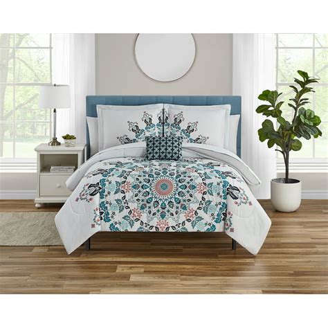 Mainstays Teal Medallion 6 Piece Bed In A Bag Set With Sheets And Decor
