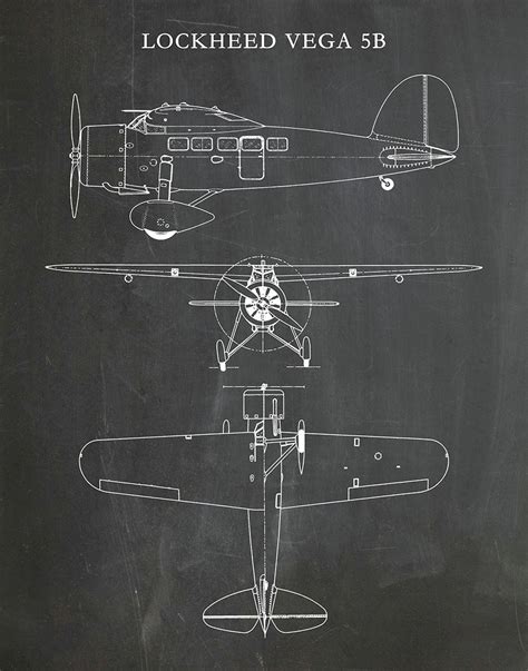 Lockheed Vega 5b Airplane Poster Amelia Earhart Airplane Blueprint