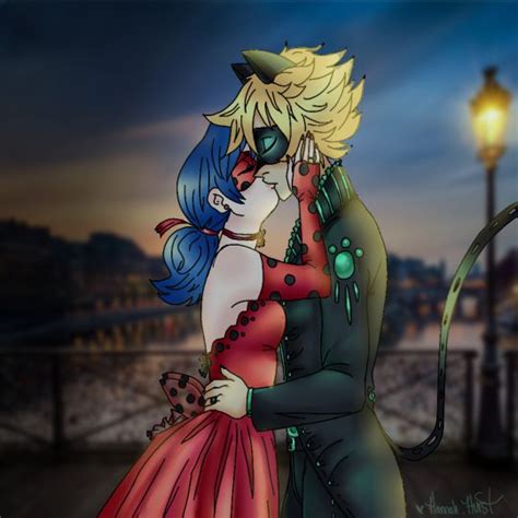 Ladybug And Cat Noirs Romantic Kiss In The Night From Miraculous