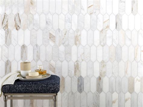 Bianco Orion Picket Polished Marble Mosaic Marble Mosaic Backsplash