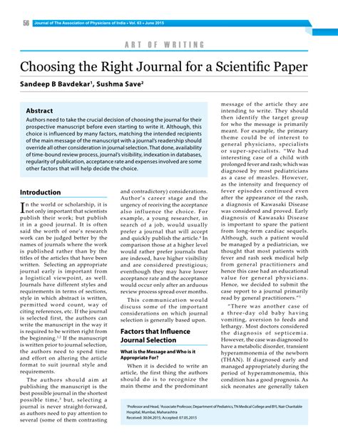 Pdf Choosing The Right Journal For A Scientific Paper