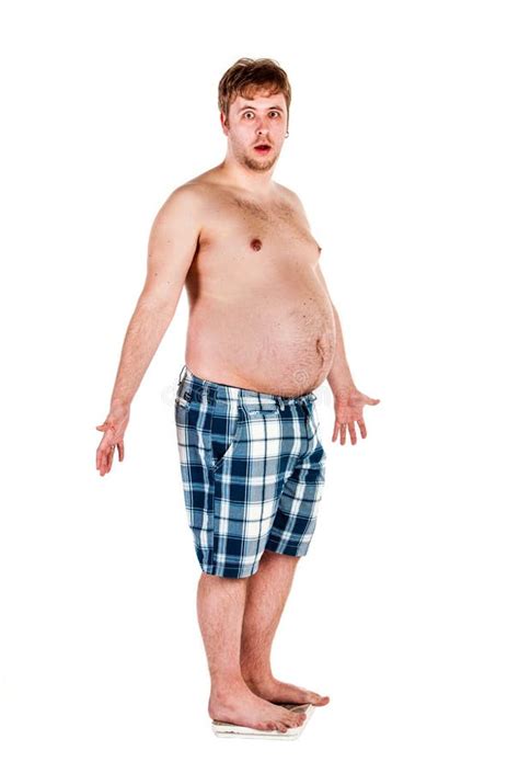 Overweight Fat Man And Scales Stock Photo Image Of Person Scale