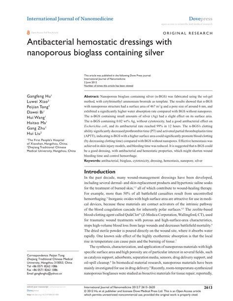 PDF Antibacterial Hemostatic Dressings With Nanoporous Bioglass