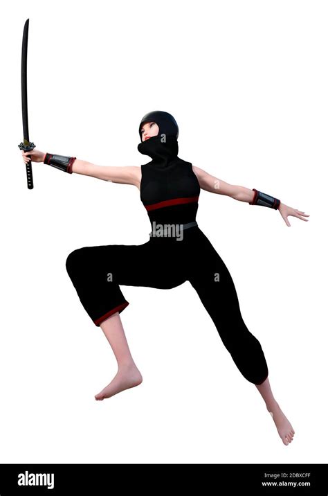 3d Rendering Of A Female Ninja Holding A Sword Isolated On White