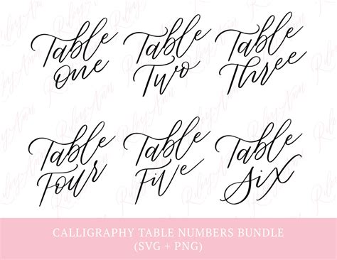 Calligraphy Table Numbers Svg Digital Download Wedding Table Etsy