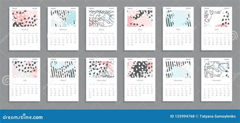 Calendar Design Creative Art Brash Stroke Stock Vector Illustration