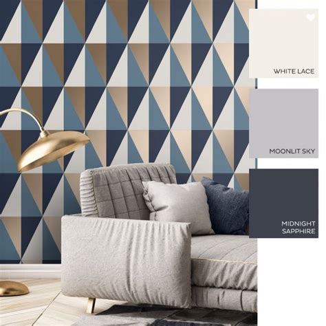 Horden Geometric Triangle Wallpaper Blue White Gold Geometric