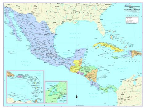 Mexico Central America And Caribbean Map Wall Poster 2021 Etsy