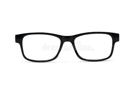 Front View Of Men`s Eyeglasses Black Shine Of Frame Plastic With Lens Clear Isolated On White