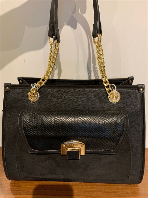 Ladies Black Bessie Handbag Outer Pocket Chain Handles Work Etsy