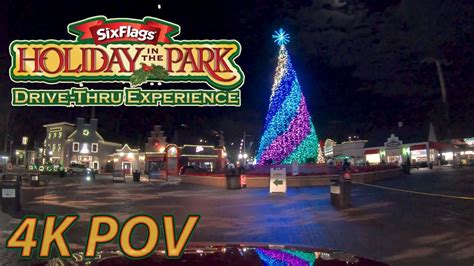 Holiday In The Park Drive Thru Full Trip 4k Pov Six Flags Great