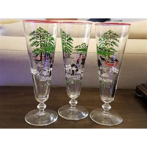 Vintage 1940s Libbey Currier And Ives Pilsner Glasses Set Of 3 Chairish