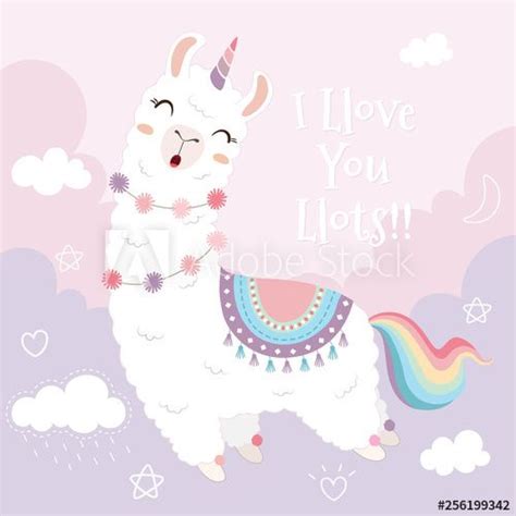 Cute Llama Unicorn And Rainbow Floating In The Sky Buy This Stock