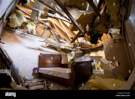 A Bedroom Destroyed By A Tornado In Aurora Nebraska Usa Stock Photo