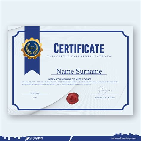 Download Professional Certificate Template With Badge Vector Cdr
