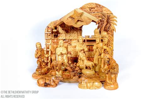 12 Pieces Individually Hand Crafted Olive Wood Musical Nativity Set