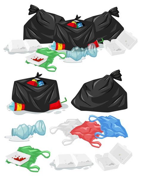 Many Piles Of Trash With Plastic Bags And Bottles 296903 Vector Art At