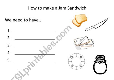 English Worksheets Procedure How To Make A Jam Sandwich