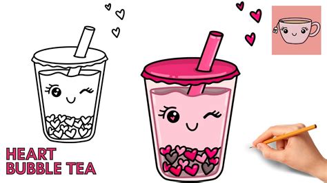 How To Draw Bubble Tea W Heart Tapioca Boba Valentines Day Step